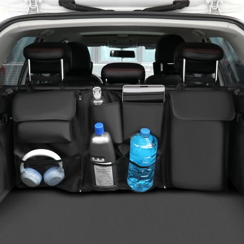 QWORK® Borsa Organizer per Bagagliaio Auto, Impermeabile, Grande Capacità, 600D Telone, Multi-Tasca Portaoggetti per SUV, Hatchback, Van, 100x46 cm