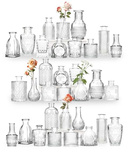 Sawoake Mini Bud Vases Set of 32 As Wedding Centerpieces for Tables,Clear Bud Vases for Flowers,Small Flower Vases Suitable for Birthday Party,Anniversary,Wedding Reception,Baby Shower (Clear, 32PCS)
