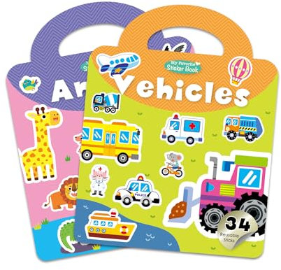 Wiederverwendbare Stickerbücher Bücher für Kinder 2 Set, Stickerbuch ab 3 Jahre, Stickerbuch Wiederverwendbar, Sticker Buch Kleinkind mit 3D Puffy Sticker