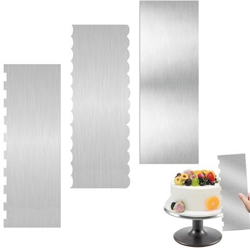 ROSYLEVE 3 Pezzi Grattoir à Gâteau en Acier Inoxydable 22 x 8 cm Lisseur Gateau Patisserie Grattoir Outils De Cuisson Cuisine De Moule Diy Outil