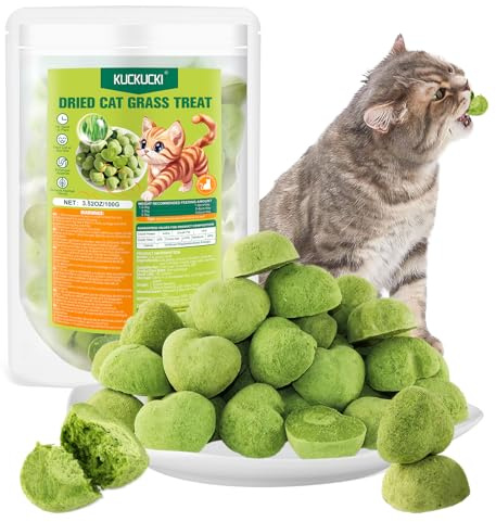 KUCKUCKI Cat Grass Teething Sticks, 100g Edible Freezed Drying Cat Grass Treats, Cats Snacks for Hairball Removal and Dental Care