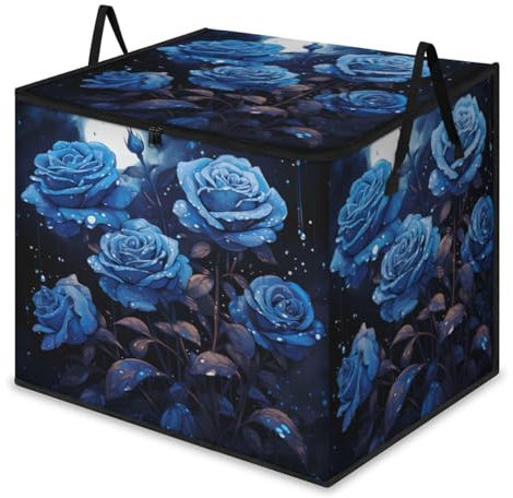 Mintoprints Bolsas de almacenamiento grandes de rosa azul, compartimento de almacenamiento de ropa, organizador plegable, contenedor de almacenamiento con asa para ropa, manta, edredón
