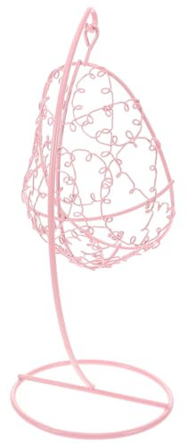 Toyvian Miniature Hammock Swing Chair Ornament for Kids Room Pink Metal Hanging Chair Indoor Outdoor Garden Decor Dollhouse Accessory Portable Mini Swing