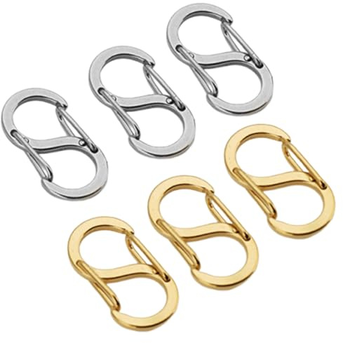 SGERUFZ 6 mosquetones miniatura – cierre de pulsera, enganche de acero inoxidable, collar, bolso al hombro, llavero, cremallera (plata + oro)