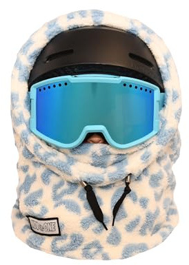 MDXONE Kids Over The Helmet Balaclava Children face mask with buttons for pompoms with elastics (sold separately) (BALA-GIRAFFE-BLUE)