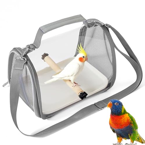 Caja de transporte para pájaros con palo de madera, mochila ligera plegable para pájaros con barra de pie y bandeja, jaula de pájaros para loros, periquitos, animales pequeños, para viajes, senderismo
