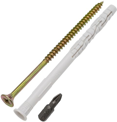 AERZETIX - Kit de 8 tacos universales con collarín biselado Ø8x120 mm de poliamida + 8 tornillos para madera Ø5x120 mm + 1 punta de atornillar PZ2 1/4