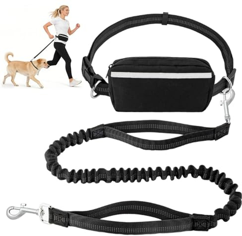 Befurglor Hands Free Dog Lead, Dog Running Lead with Adjustable Waist Belt and 115-175cm Shock Absorbing Bungee, Medium Large Dogs Leash for Walking, Jogging, Hiking (Black)