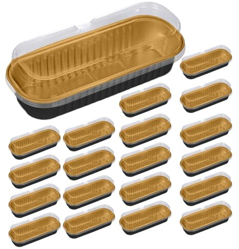 Mini tortiera – Teglia rettangolare da 200 ml, stampini in foglio di alluminio per uso alimentare, set di contenitori per dessert antiaderenti con coperchi sicuri | Teglie da forno in alluminio per fe