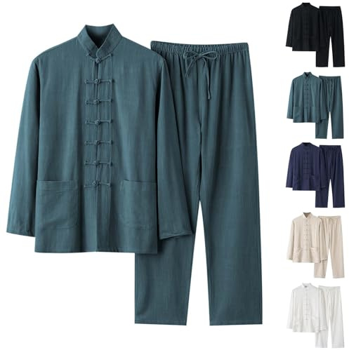 Costume chinois Tangzhuang pour homme - Uniforme traditionnel de Kung Fu et Tai Chi en coton - Manches longues avec pantalon - Idéal pour wushu - Méditation ou loisirs - Unisexe