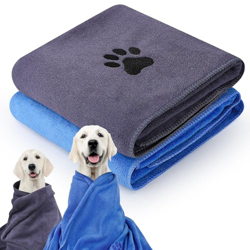 GSrenyu 2 Pack Dog Towels for Drying, Extra Large 140 x 70 cm Pet Towels | Super Absorbent Soft Microfibre Fast Drying Bath Towels for Wet Dogs Cats