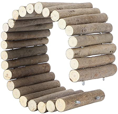 Tana in legno per criceti con scala e ponte, giocattolo naturale in legno da masticare per piccoli animali domestici, supporto in filo metallico pieghevole per criceti, ratti, (Versione base da 40 cm)