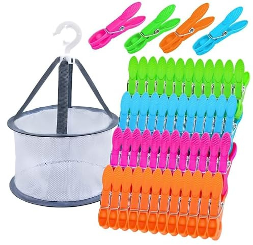 48 piezas de pinzas para la ropa con caja de cesta de suspensión, pinzas para la ropa coloradas pinzas para la ropa resistentes al viento sin huella, papeles para soportes de ropa, línea de ropa