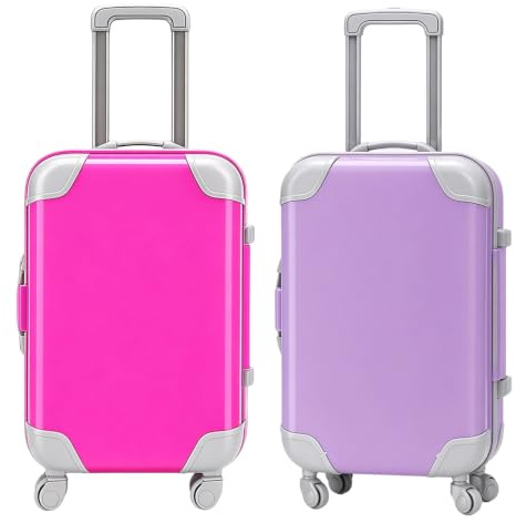RJFUJP 2 Pcs Barbie Suitcase, Mini Suitcase Toy, Toy Suitcase for Doll Accessories, Travel Role-Play Sets, Small Item Storage Solutions, Portable Design with Handle and Wheels(Pink and Purple)