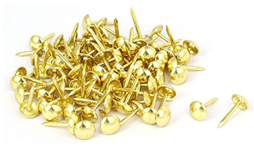 sourcing map Cuir Sofa Tête ronde Tapisserie Clou Bord Pousser épingle Doré 7mm x 14mm 80pc