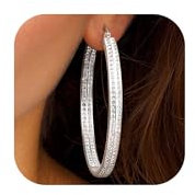 LOLIAS Orecchini a Cerchio Grandi da Donna in acciaio inossidabile Orecchini con Strass tono argento CZ