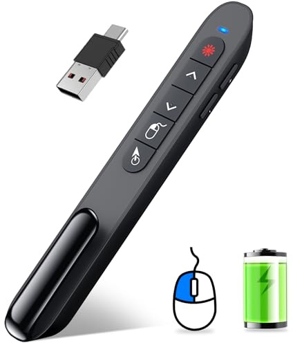 DINOSTRIKE Wireless Presenter Remote with Air Mouse Control, Rechargeable USB A&C Presentation Clicker PPT Pointer RF 2.4GhZ PowerPoint Clicker Slide Advancer for Computer Laptop Mac