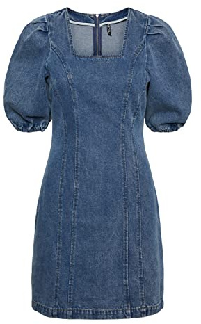 PCBRU SS Square Neck Dress BC - Vestido, Medio De Mezclilla Azul, L