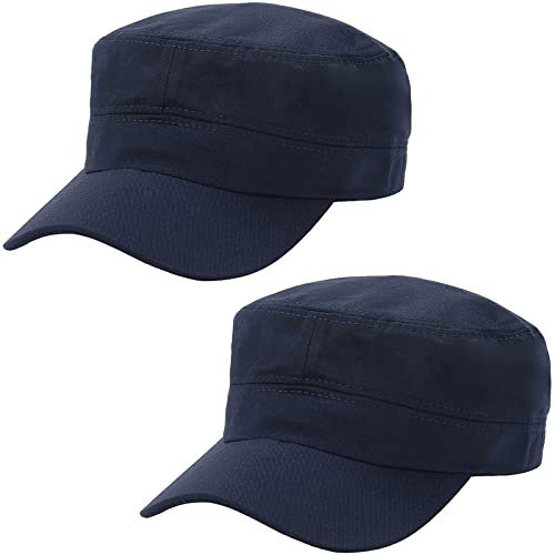 Malaxlx Confezione da 2 cappelli militari da uomo e donna, regolabili, in cotone, con parte superiore piatta, Blu navy, Taglia unica