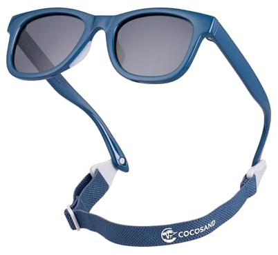 COCOSAND Baby Sunglasses with Strap Polarized Flexible Frame Soft Silicone Nose Pads for Toddler Girls Boys Age 0-24 Months, Bright Blue
