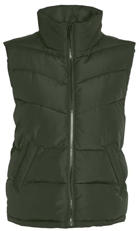 Noisy may Puffer Weste Wattierte Stepp Übergangsjacke ohne Kapuze Basic ohne Ärmel NMDALCON, Farben:Grün,Größe Damen:L