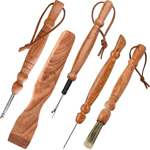 Savina Set 5 Wooden Sewing Tool - Seam Ripper, Seam Press, Stiletto, Basting Pin Tool, Cleaning Brush - Premium Hardwood Handles for Quilting & Hand Sewing