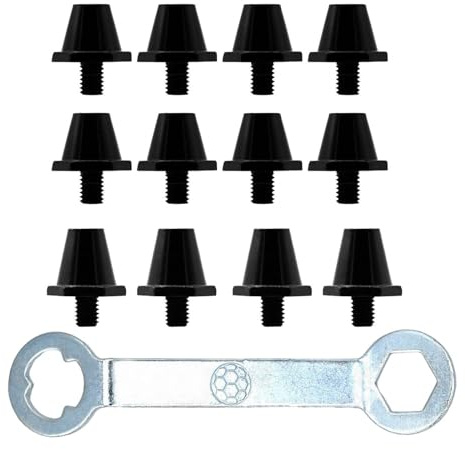rockible 12x crampons de chaussures de Football, accessoires de piste, antidérapants, vis M5, pointes de remplacement universelles, goujons de chaussures de, 11mm 13mm, Noir avec clé