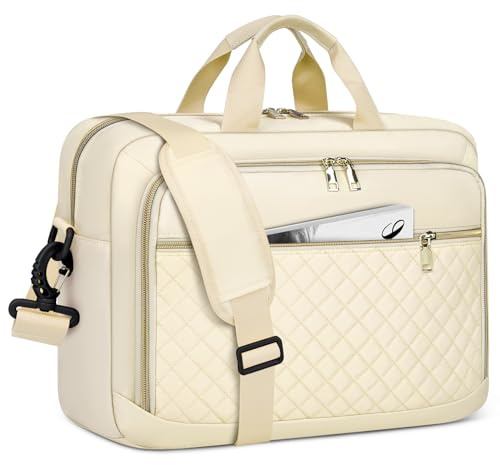 NEWHEY Laptopväska 17,3 tum portfölj för kvinnor stort laptopfodral datorväska arbetsväska messengerväska för företag/kontorsresor/högskola, 17,3 tum beige, 17.3 inch, Minimal