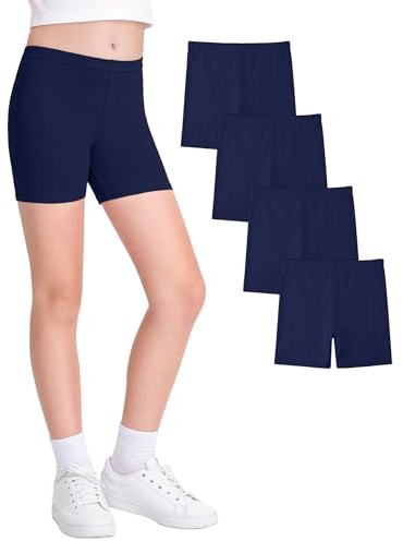 JOCMIC Cycling Shorts for Girls Cotton Teen Breathable and Safety Bike Summer Sports Gym Dance 4 Pack Navy, 10-12 Years, Tag 150