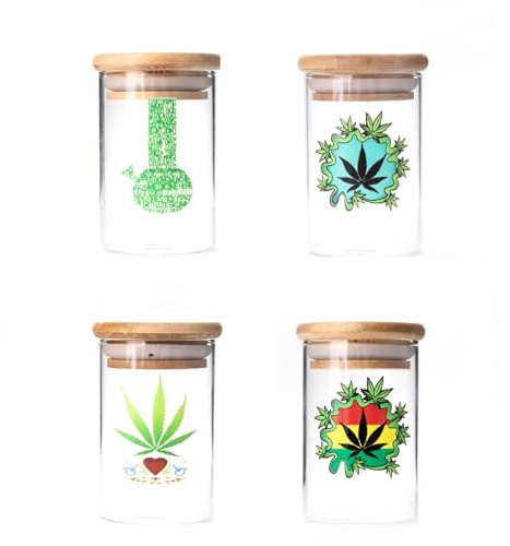 HIBRON 4 Tarros de Vidrio de Almacenamiento Botes de Cristal con Tapa de Bambú Anillo de Silicona Hermético Transparente Cocina Recipientes para Alimentos para Almacenaje y Conservar Alimentos