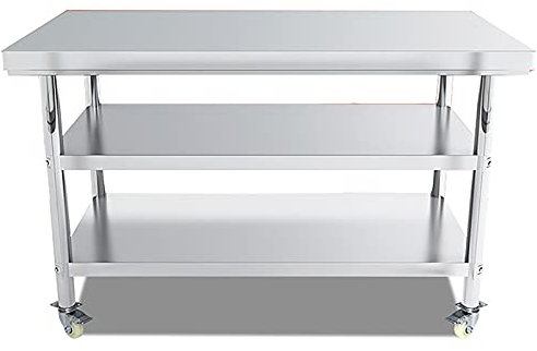 ASerZenith Tavolo da Lavoro in Acciaio Inossidabile Doppio ripiano con 4 Ruote Tavolo da Lavoro per Preparazione Commerciale Resistente con Freno per Rack da Lavoro per Preparazione della Cucina