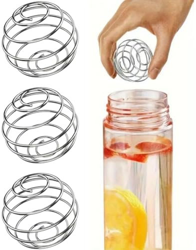 QEDBOJE 3 Piezas Bola de Mezcla de Acero Inoxidable, Batidora de Proteínas, Botella Agitadora Resorte Metálico para Bebida Mixta, Shaker Proteínas, Mezclador Proteínas