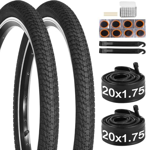 Fansport 20 inch Bike Tire, 2 Pack 20x1.75 Bike Tires and 20x1.5-1.75 Bike Tubes with Bike Tire Levers, 20x1.75 Bicycle Tire Portable MTB Tires BMX Rubber Tire for Mountain Path Muddy Trail