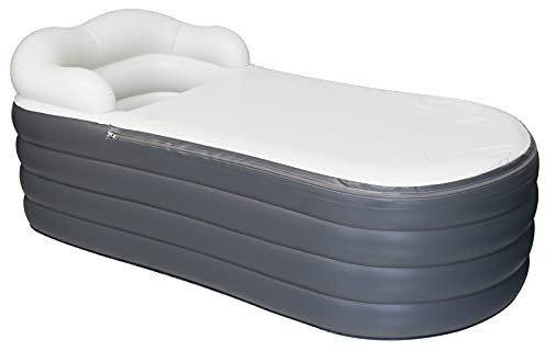 Vasca da bagno gonfiabile per adulti, grande vasca da bagno portatile, spa, ammollo con chiusura lampo, progettata con poggiatesta, portabevande (Grigio Scuro,168x76x68cm)
