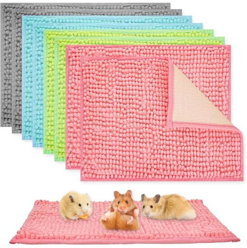 Agolctry 8 Pcs Guinea Pig Liner Washable Rabbit Cage Liner 16x12 Inch Guinea Pig Fleece Mats Reusable Bedding Pee Pads for Small Animals, Bunny (Gray, Green, Pink, Blue)