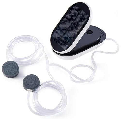 Pompe de bassin solaire avec batterie - Aérateur de bassin - Pompe à oxygène pour étang solaire avec 3 modes de travail et 2 pierres à air - Pompe à oxygène d'aquarium pour la pêche, l'hydroponique