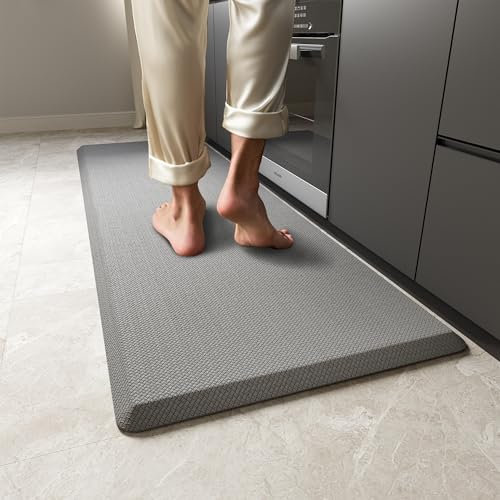 MUTUN rutschfest Komfortmatte gepolsterte Küchenmatte 20MM Anti-Ermüdungsmatte Schaumstoff-Komfortkissen, PVC Küchenmatte Küchenteppich für Büro, Haus, Grau Stehunterlage(Grau,44x152cm)