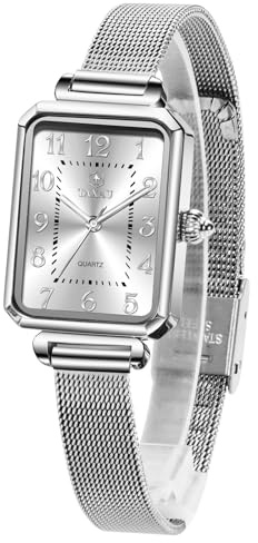 Taxau Ladies Watches Quartz Women's Dress Watch | Elegant Stainless Steel Square Women's Watch Mesh Belt Waterproof Ladies' Watches