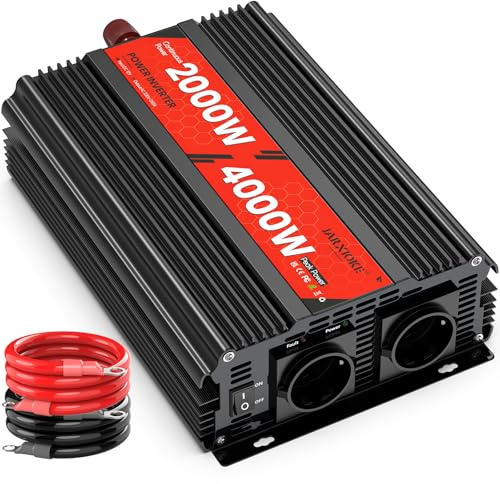 Inversor de Corriente de 12V 230V 2000W/4000W, Inversor de Onda Sinusoidal Modificada, 2 Tomas de CA, Convertidor de Corriente para Panel Solar, Coche,Autocaravana,Vehículos