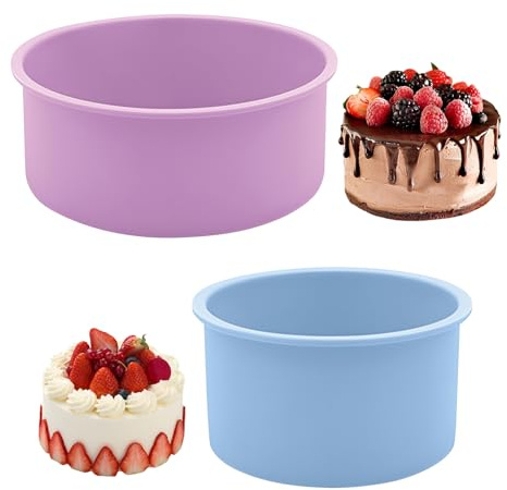 2 confezioni di teglie per torte rotonde in silicone senza BPA, teglia circolare riutilizzabile in silicone per torte chiffon, set di 2 diverse dimensioni (Colore-C (15,2 cm + 10,2 cm))