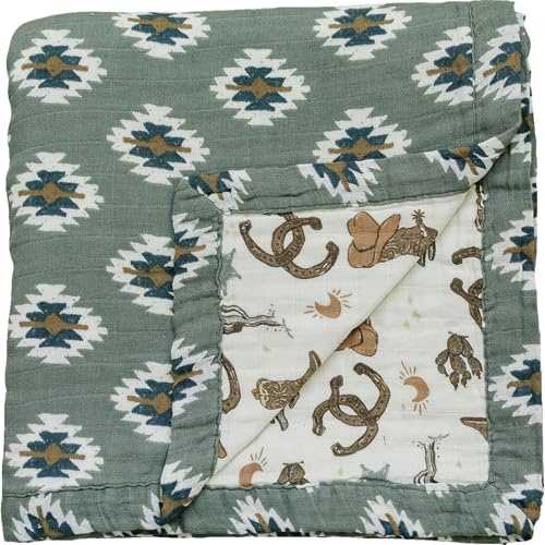 Mebie Baby Muslin Quilt, Southwest Aztec and Outlaw Cowboy, 100% Muslin Cotton Baby Blankets for Girls and Boys, Muslin Baby Blanket for Newborns, 47x47