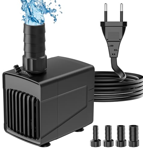 GuKKK Mini Bomba de Agua, 45W/3000L/H Bomba Fuente de Agua para Acuario con 4 Boquillas, Altura máxima 2.5m,Bomba Agua Sumergible para Acuario, Pecera, Jardín, Estanque, Fuentes (45W)