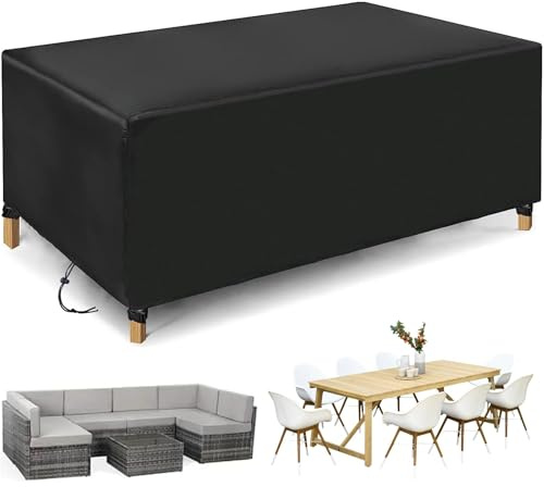 Funda para Muebles de Jardin Impermeable Fundas para Mesas de Jardín, Cubierta de Mesa Exterior Anti-Viento Anti-UV Funda Mesa Jardin Rectangular Fundas de Mesa Exterior 135x120x30cm/LxWxH