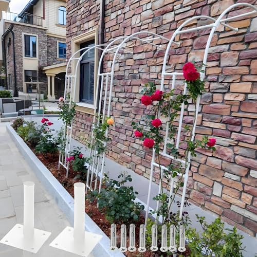 Arco de jardín de metal para rosas, pérgola de enrejado al aire libre para plantas trepadoras, marco de acero de medio arco con base, ajustable 60-300 cm, blanco, 120 x 240 cm