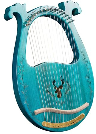 Harpa， C-tangent 16-strängad trälyra for harpa resonanslåda stränginstrument med stämnyckel 3 st plektrumklistermärke extra set strängar, trä(Blue)