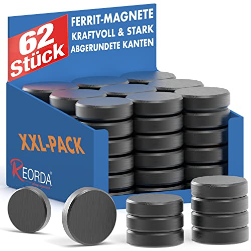 Reorda® Magnete für Magnettafel | Ferrit-Magnete für Whiteboard, Pinnwand und Kühlschrank - Haftmagnete rund (62 Stück, Ø 18mm)