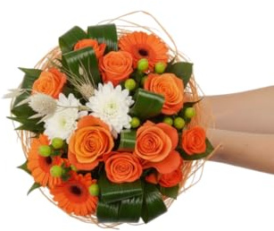 Ramo Contemporáneo DECOALIVE de Flores Naturales Naranjas con Estructura Creativa