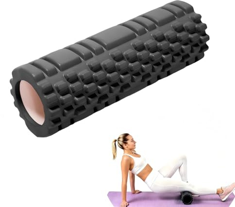 JXAurix Rullo fasciale con texture 3D, 33 x 10 cm, rullo massaggiante in schiuma per schiena e colonna vertebrale, per yoga, sport, fitness, pilates (nero)