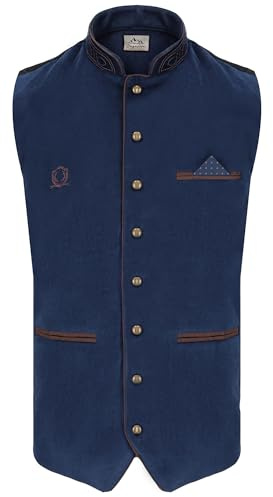 Steigenhöfer - Chaleco tradicional para hombre con aspecto de terciopelo – Edmund – Cierre trasero ajustable – Bolsillos profundos – Botones tradicionales – Pañuelo – Ideal para tu Oktoberfest Hombre