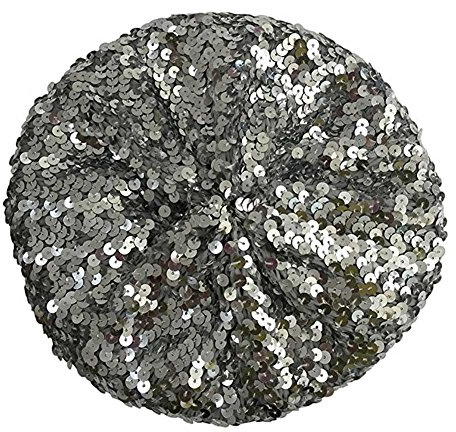 CHUANGLI Sparkly Sequins Beret Hat Glitter Mermaid Cap for Dancing Party Fancy Dress Silver